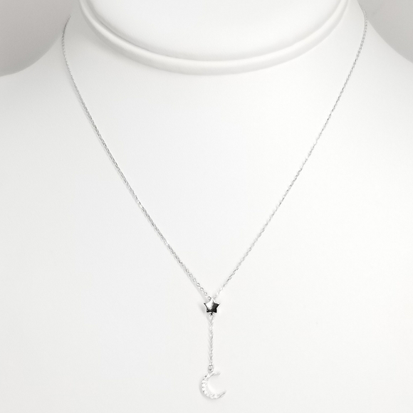 NEW 925 Sterling Silver Moon Star Choker Necklace - Picture 3 of 7